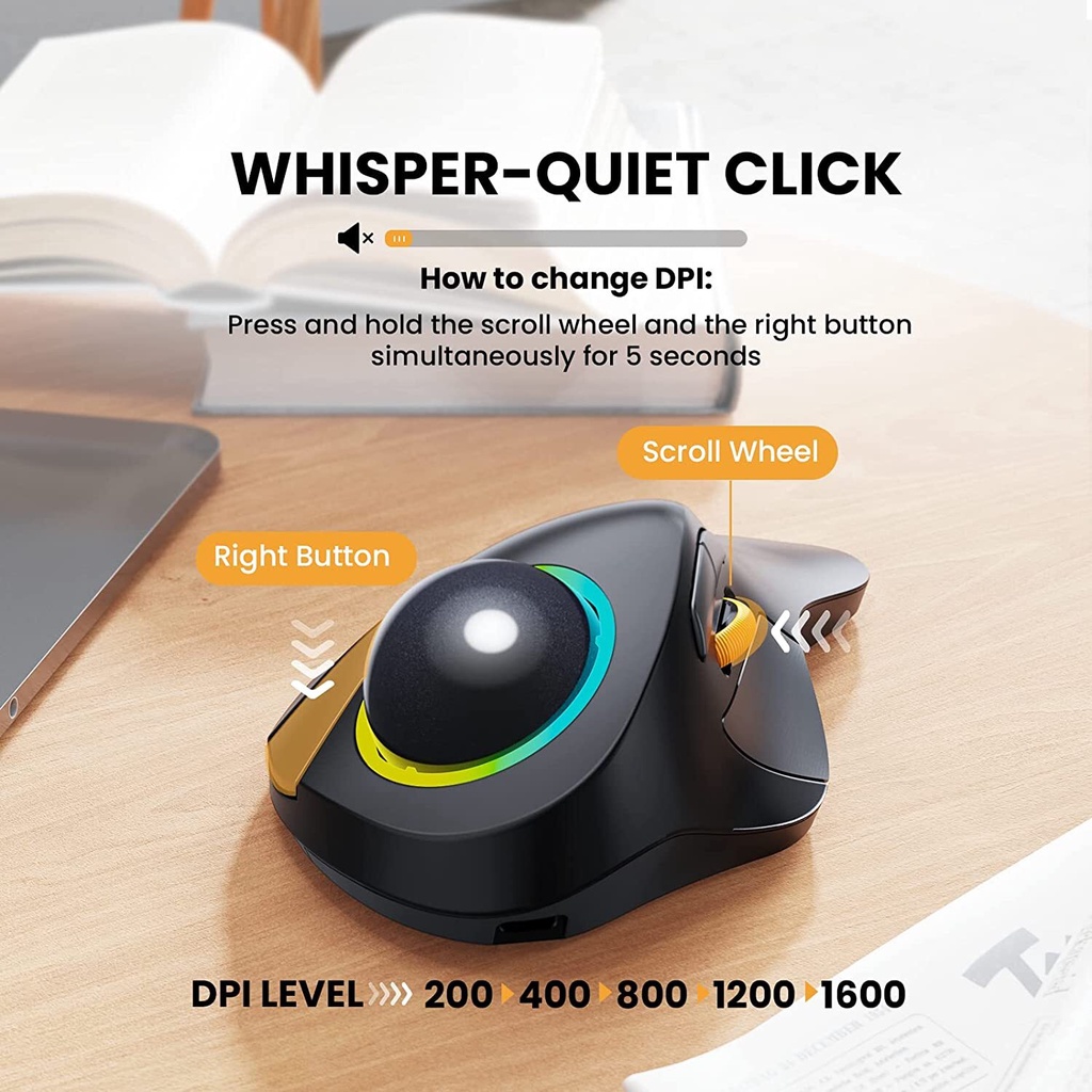 Mouse Trackball Wireless ProtoArc EM03 - Bluetooth, Ergonomico, RGB, Ricaricabile - Foto 9