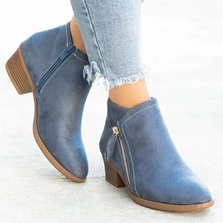 Novo Calcanhar Grosso Com Zíper Lateral De Camurça Martin Botas De Salto Baixo Antiderrapante Sapatos Femininos Da Moda