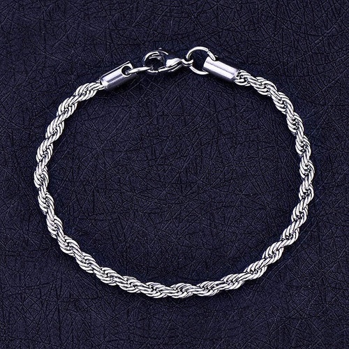 Pulseira Masculina Cordão Baiano Aço Inox Legítimo Prata