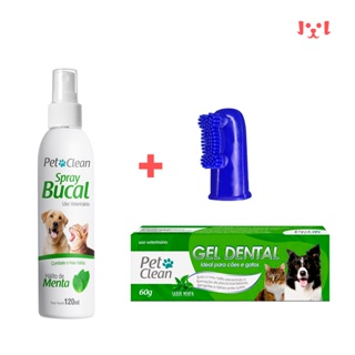 Kit Gel Dental + Spray Bucal + Escova Dedeira Pet Clean