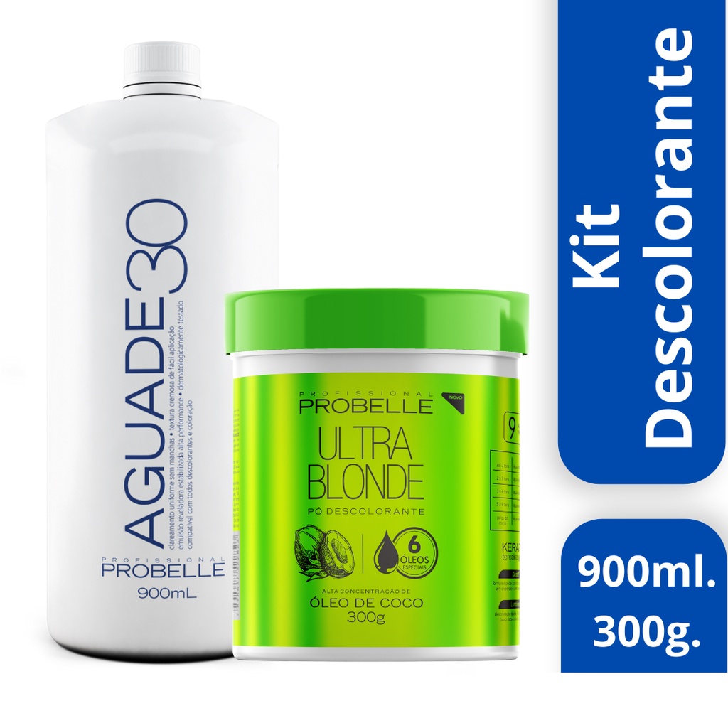 kit Pó Descolorante Ultra Blond Óleo De Coco 300g Probelle + Água ...