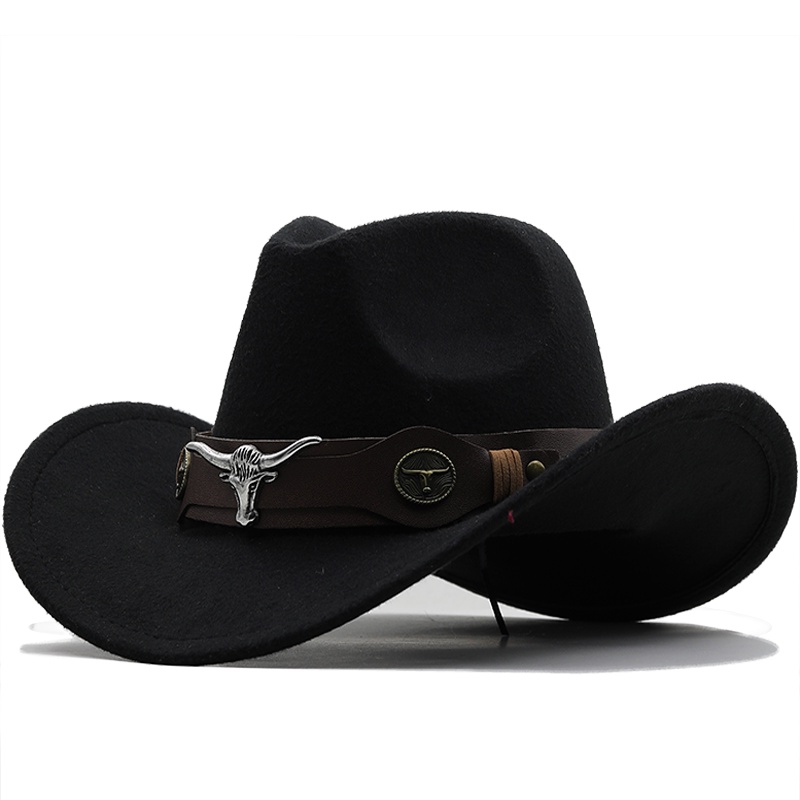 Novo Wome Men Chapeu De Lã Preta Chapéu De Cowboy Ocidental Cavalheiro Jazz Sombrero Hombre Boné Pai Cowgirl Tamanho 56-58cm