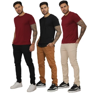 Calça Masculina Slim Chino Alfaiataria Com Bolso Embutido Casual Social Esporte Fino