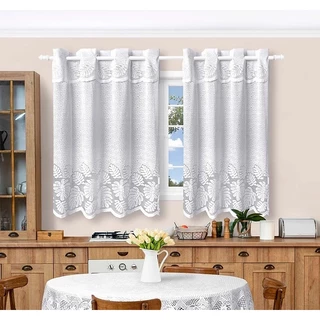 Cortina Branca de Cozinha em Renda Costela de Adão 2,50m x 1,25m + 25cm de Bandô