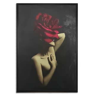 Quadro Decorativo Sofisticado Em Veludo Mulher Com Rosa Vermelha 90x60 88 Athena