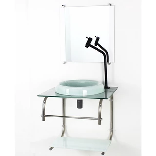 GABINETE DE VIDRO 40CM INOX MARMORE BRANCO COM TORNEIRA METAL PRETA