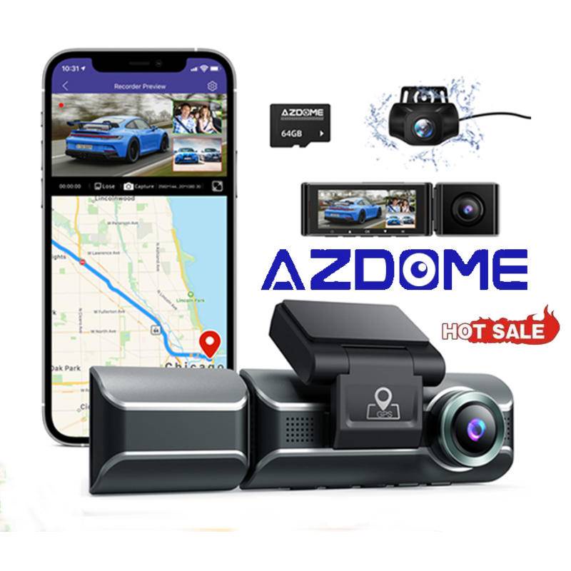 AZDOME M550 Câmera Dash Cam De 3 Canais , Frontal Interna E Traseira De Três Para Carro , 4K + 1080P Dual Channel Com GPS WiFi IR Night Vision