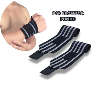 Par Munhequeira Tensor de Pulso Treino Crossfit Academia Cinza e Preto Musculacao