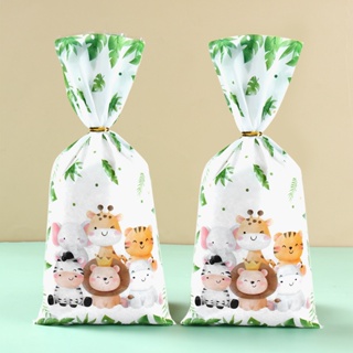 20pcs Safari Saco Temático Animal Girafa Leão Impresso Para Biscoitos Festa De Aniversário Wild One Jungle Decorações Plástico