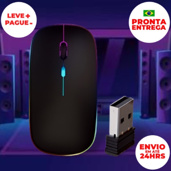 Mouse Sem Fio Silencioso Wireless Recarregável Óptico Rgb Notebook Pc