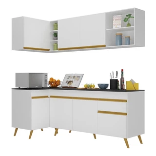 Cozinha Compacta de Canto Veneza GW Multimóveis MP2058 com Armário e Balcão Branca