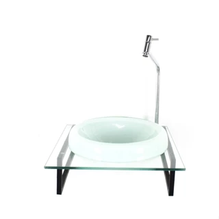 GABINETE COM CUBA DE VIDRO CHAPEU 10MM BRANCA COM TAMPO 40CM INCOLOR