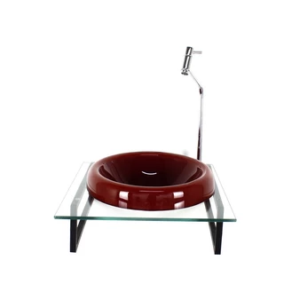 GABINETE COM CUBA DE VIDRO CHAPEU 10MM VERMELHO CEREJA COM TAMPO 40CM INCOLOR