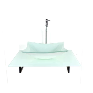 KIT CUBA DE VIDRO RETANGULAR COM TAMPO 60CM BRANCO FULL E SUPORTE PRETO
