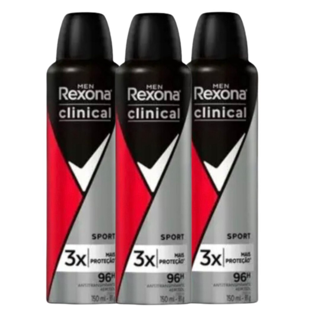 Kit 3 Unidades Desodorante Aerosol Rexona Men Clinical Sport 150ml