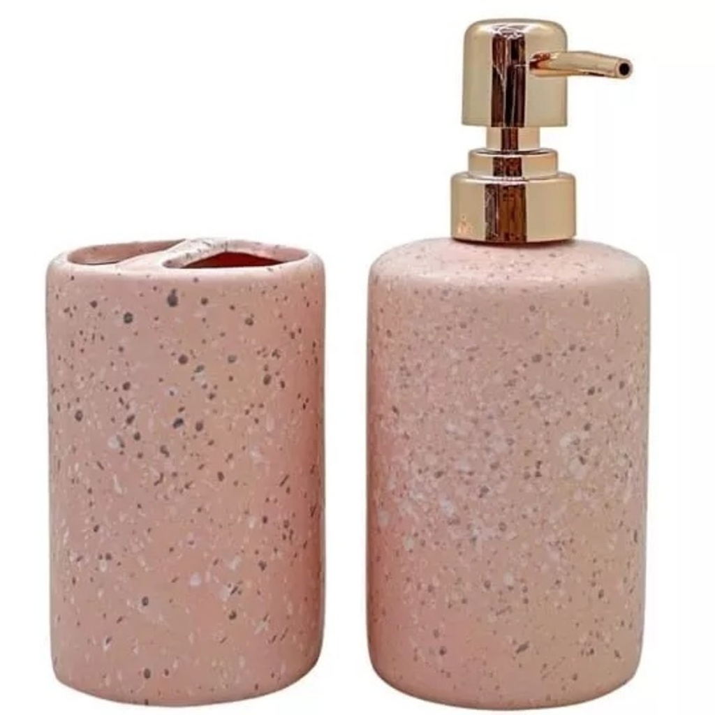 Kit Banheiro Lavabo Porta Sabonete liquido Dispenser e Porta Escova de Dente Cerâmica para Decoração