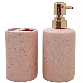 Kit Banheiro Lavabo Porta Sabonete liquido Dispenser e Porta Escova de Dente Cerâmica para Decoração