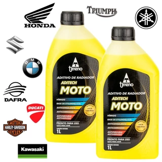 Kit 2L Aditivo para Radiador de Moto Amarelo Pronto Uso Original Tirreno aprovado para as marcas, Honda, Yamaha, Suzuki, BMW, Dafra, Kawasaki, Triumph, Ducati e Harley-Davidson