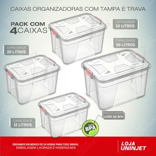 Kit Com 4 Caixas Organizadoras 12/20/30/56 Transparente