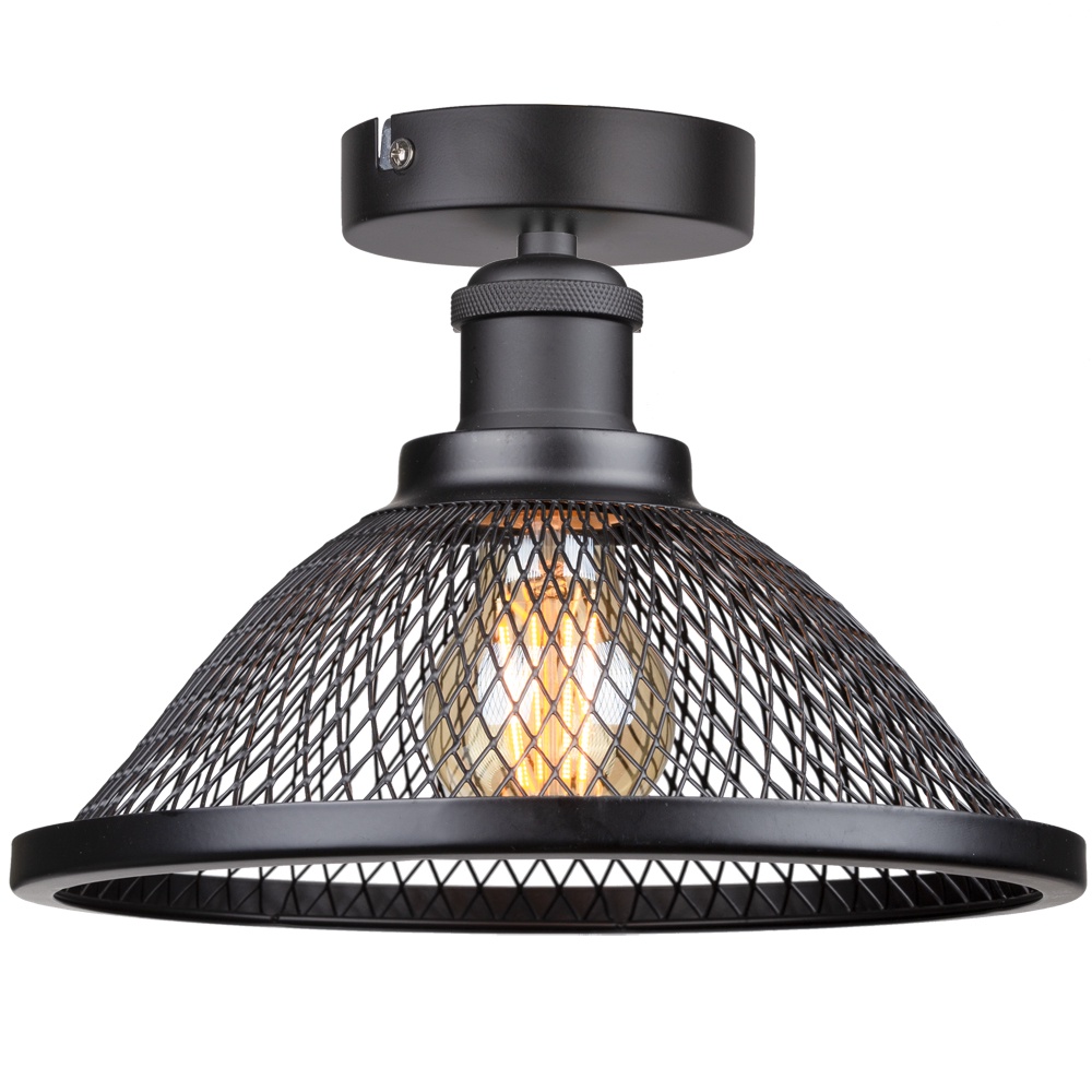 Luminária De Teto Industrial Com Gaiola De Metal Preto Rústica E27 Base