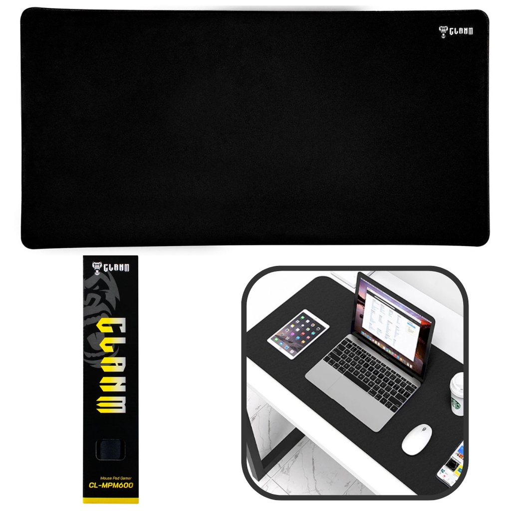 Mouse Pad Gamer Speed Grande Preto Liso Borda Costurada Antiderrapante Prova D'água 60x30cm
