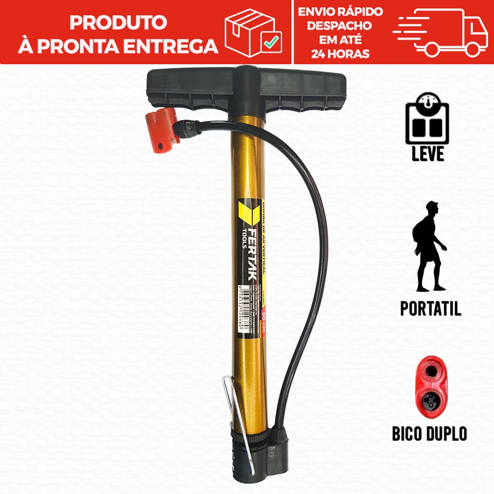 Bomba De Ar Encher Pneu Bicicleta Moto Carro Portátil 30cm Fertak 1601