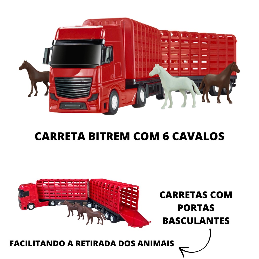 Caminhão de Madeira Carreta Lona 9 Eixos Infantil Vermelho - RJ