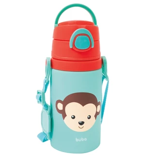 Garrafinha Garrafinha De Alumínio Infantil Com Canudo 100% Silicone Macaco Animal Fun