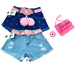 Kit 2 Short Jeans Infantil Feminino Juvenil Menina Com Regulador