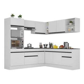 Armário de Cozinha Completa de Canto com Rodapé Veneza Multimóveis MP2080.964 Branco/Preto