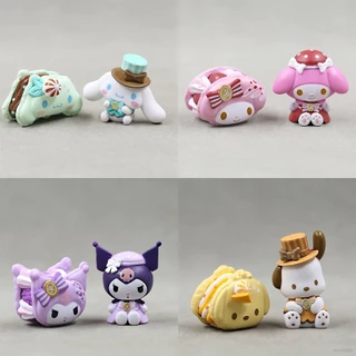 Sta5 2pcs Sanrio Ação Figura Bolo De Creme Macaroon Kuromi Melody Cinnamoroll Pochacco Bonecos Modelo Brinquedos Para Crianças Presentes