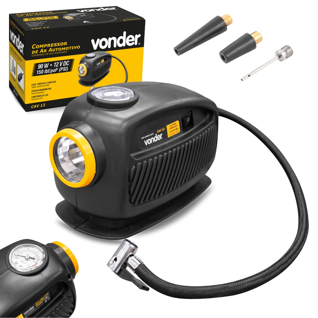 Mini Compressor de Ar Automotivo Elétrico 12V 90W Vonder