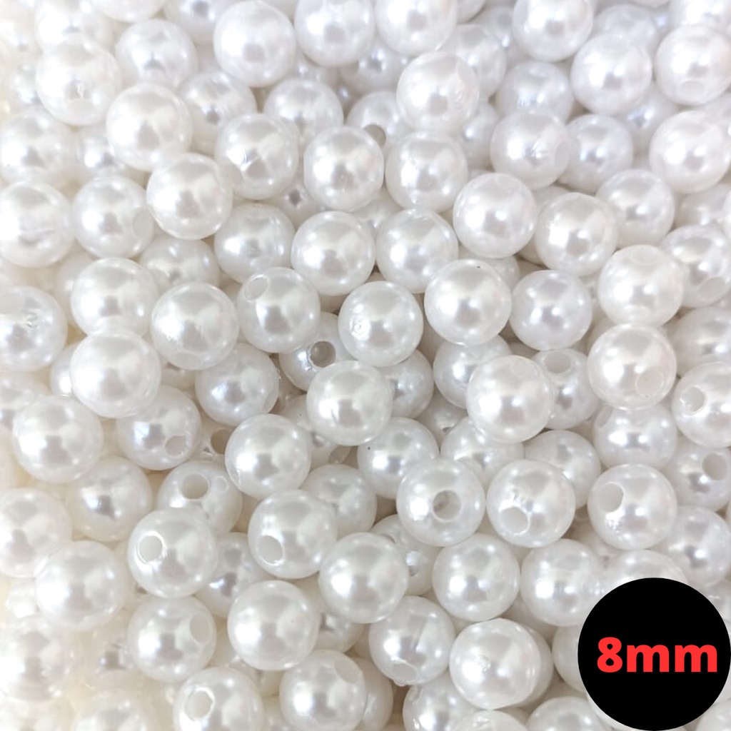 1000 (250g) unidades de Pérola Branca ABS 8MM - com Furo Passante Terço