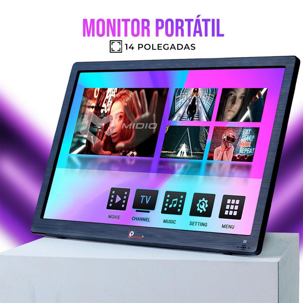 Tv Digital Portátil Monitor Hd 14 Polegadas Com Antena Controle Entrada Usb Hdmi E Para Carro