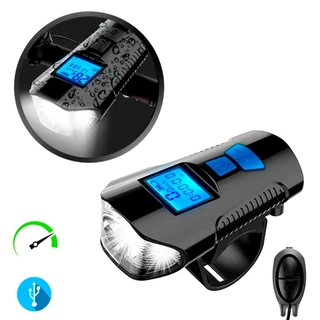 Farol Para Bike Led Velocimetro Com Buzina Recarregavel 4 Modos De Iluminacao Bicicleta Ciclismo Mtb