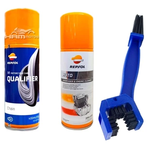 Kit Lubrificante Corrente Moto Chain + Limpa Corrente Repsol + Escova