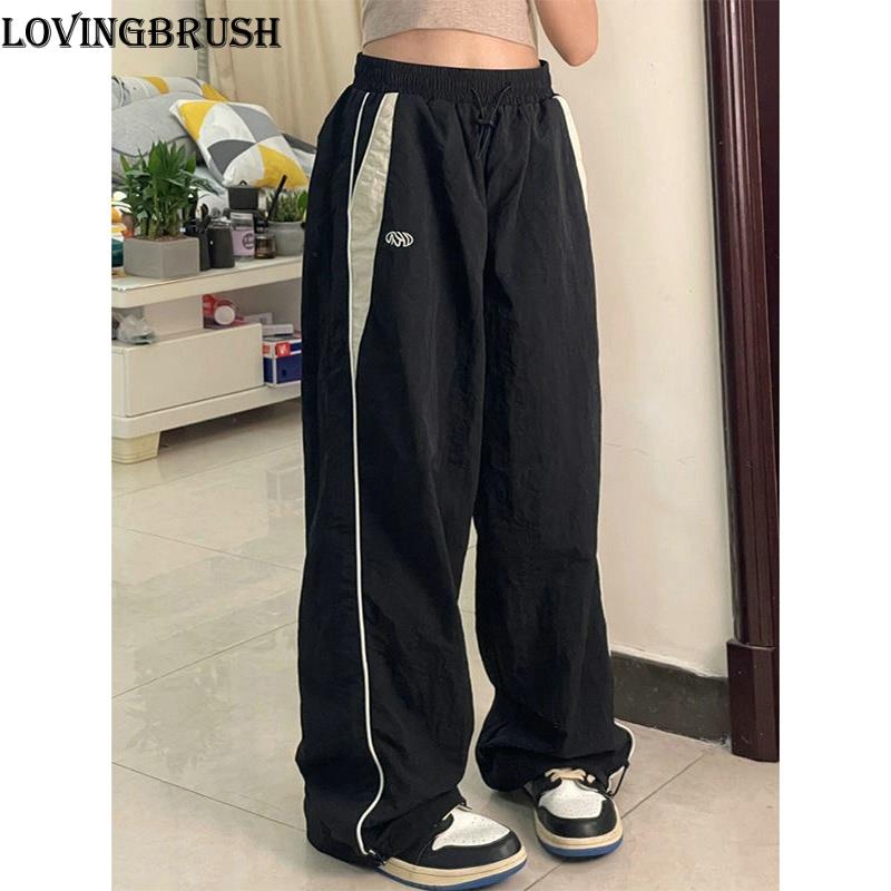 Calças Feminina Streetwear Esportes De Grandes Ampla Perna Hip Hop Y2k Sweatpants Cintura Alta Calças Largas