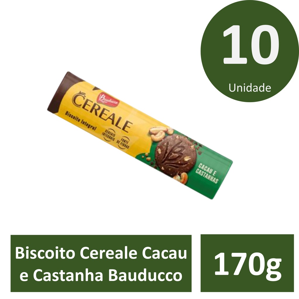 Kit 10 Biscoito Cereale Cacau e Castanha Bauducco 170g