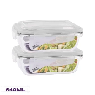 Conjunto 2 Potes Vidro Hermetico Ret 640 ml Dieta Fit