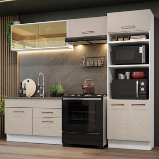 Armário de Cozinha Completa 270cm Branco/Crema Agata Madesa 05 em Oferta na Shopee