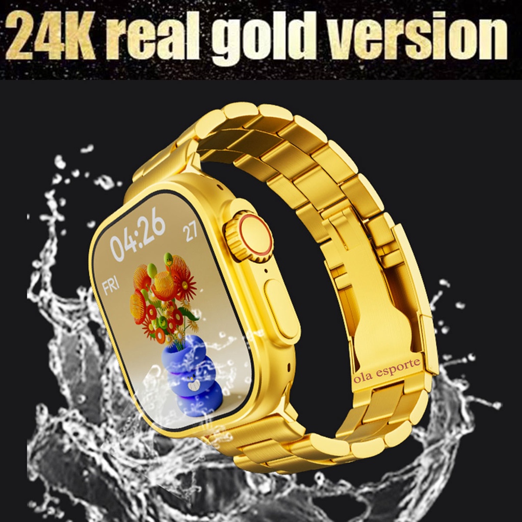 Relógio Smartwatch 9 Ultra Gold Smart watch Série 8 NFC 24K Bluetooth Chamada Homens Mulheres 2023 Wireless Carga Para Apple