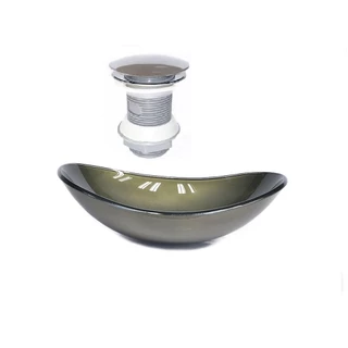 CUBA DE VIDRO OVAL 55CM OURO ENVELHECIDO VALVULA CLICK