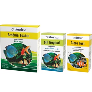 Combo de testes para água de aquário: Teste Amônia Tóxica Água Doce, Teste de Cloro e Teste de PH Labcon