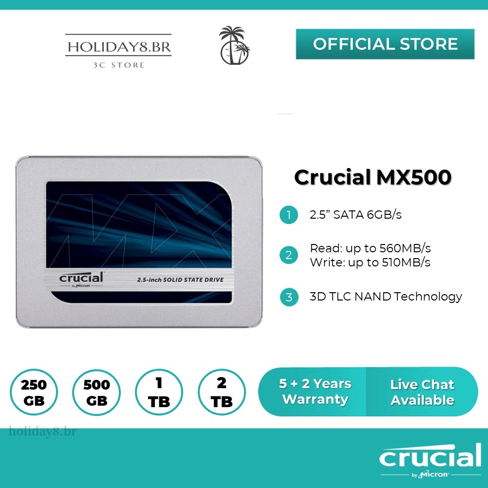 2T crucial SSD mx500 SATA 2,5 "unidades de estado sólido SSD internas (R:560 MB/s W:510 MB/s) (500GB/1TB/2TB)