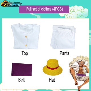 Luffy Cosplay Gear 5 Nika Traje Homem Adulto Roupa Branca Top Pants Chapéu  Fato De Halloween Festa Para