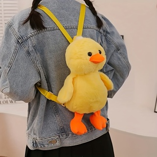Mochila de design de mini patinho amarelo bonito, alça de corrente ajustável bolsa de ombro de pelúcia dos desenhos animados