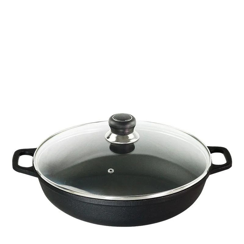 Panela Para Fazer Paella De Ferro Fundido C/ Tampa De Vidro | Shopee Brasil