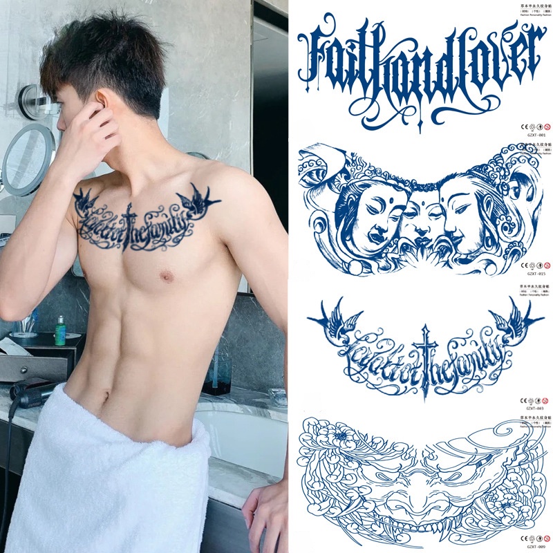 Adesivos Para Tatuagem De Tamanho Grande Costas Peito De Suco De Ervas 15 Dias Laváveis (GZXT001-GZXT040)