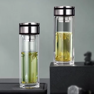 Garrafa de Vidro Copo Com Infusor de Chá em InoxCamada Dupla Com Isolamento Térmico Copo Resistente A Alta Temperatura400ml