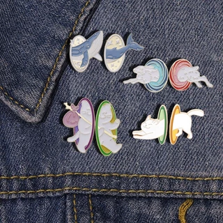2Pcs/Set Animal Brochura De Cartoon De Baleia Coelho Lapela Pin Gift Para Amigos Acessórios De Roupas De Metal Badge